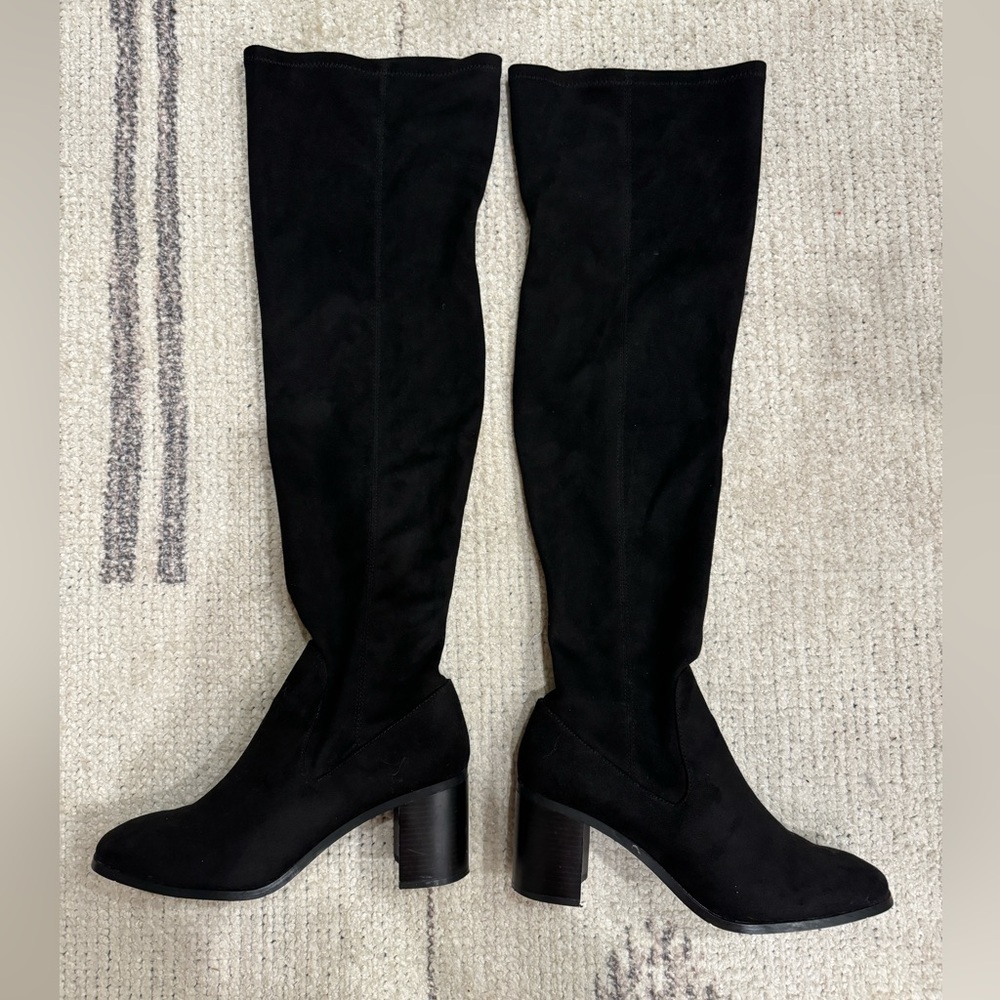 ZARA Suede Thigh-High Boots - Black